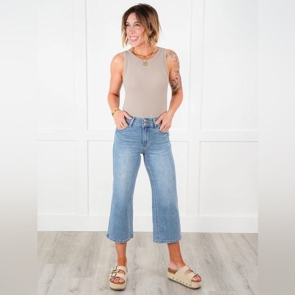 JUDY BLUE Tummy Control High waisted wide crop double button cropped jeans 13 31 - Picture 12 of 12